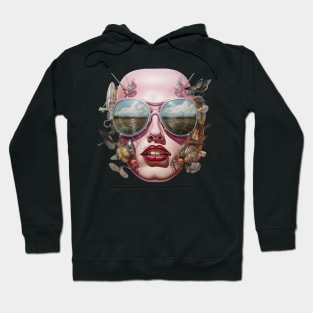 Techno-Butterfly Muse: Abstract Female Face T-Shirt Hoodie